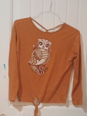 Girls' Orange Owl Graphic Long-Sleeve Top